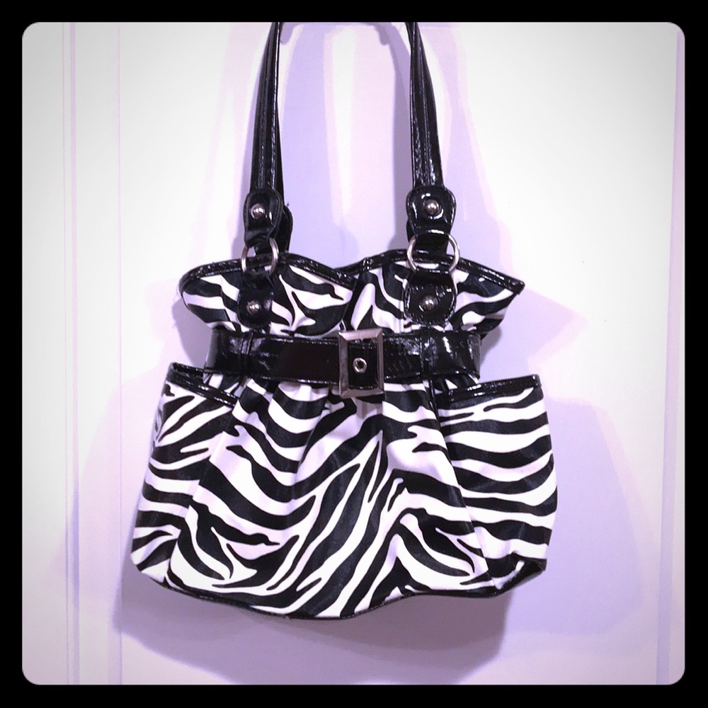Black and white zebra print buckle purse